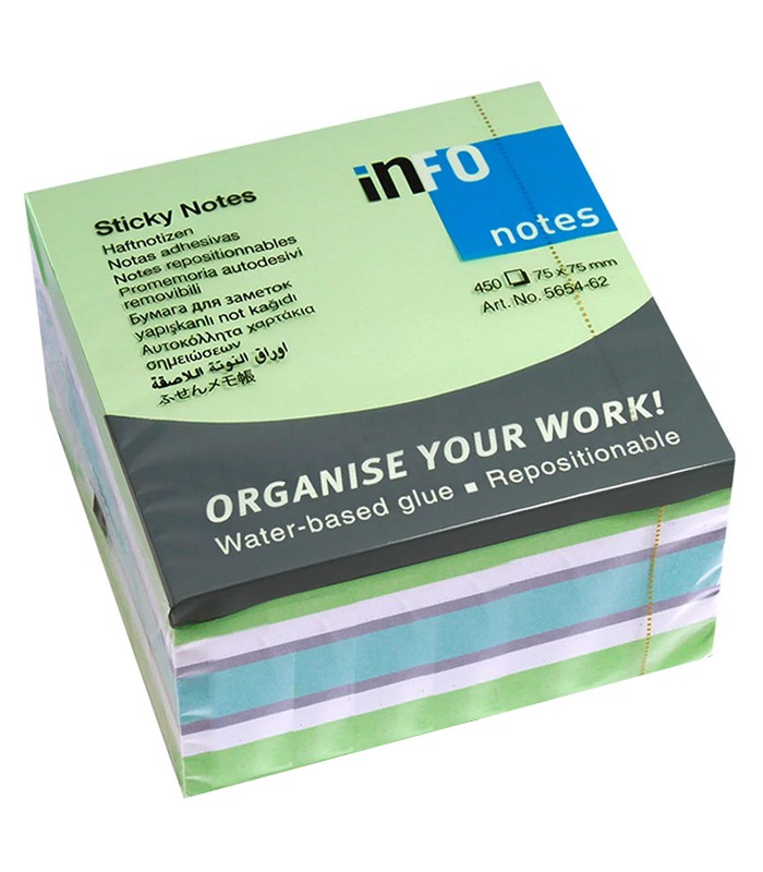 Note repositionnable 75x75mm couleurs mixtes pastel R.5654-62  XXX