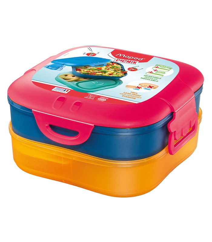 Boîte goûter concept carré 2 compartiments orange-bleu R.870701