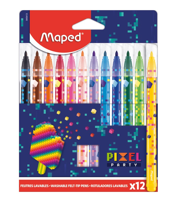 Feutres pointe fine boîte de 12 pixel party R.845413