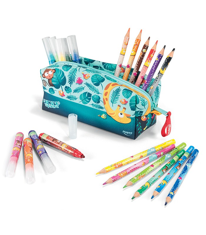 Fourre-tout 12 feutres + 12 crayons couleurs Jungle fever R.984732