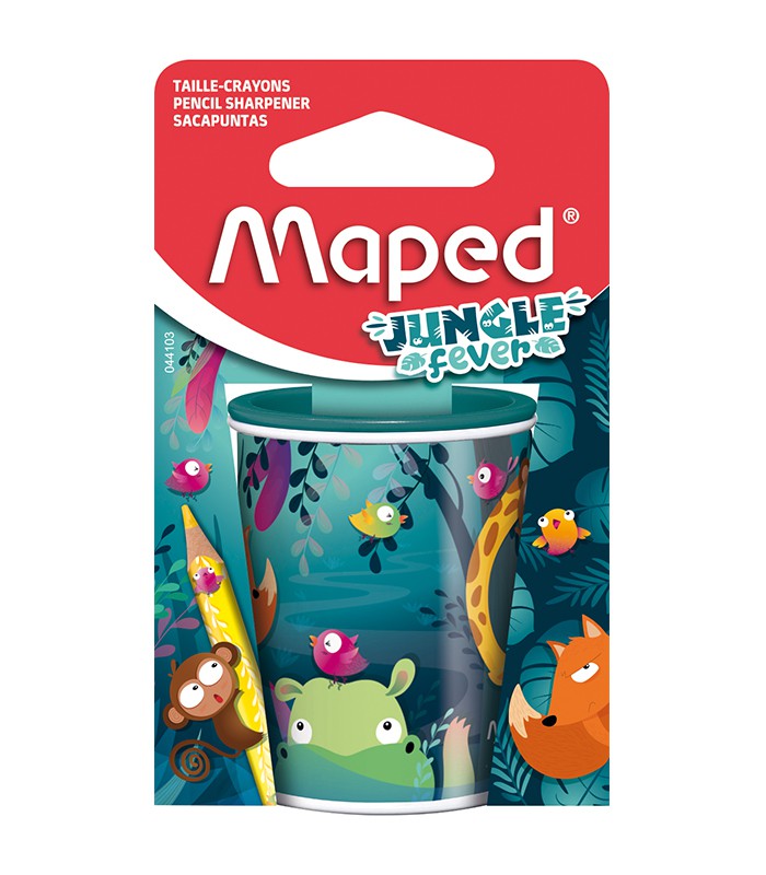 Taille-crayon 2 usages métal avec réservoir jungle fever R.044103