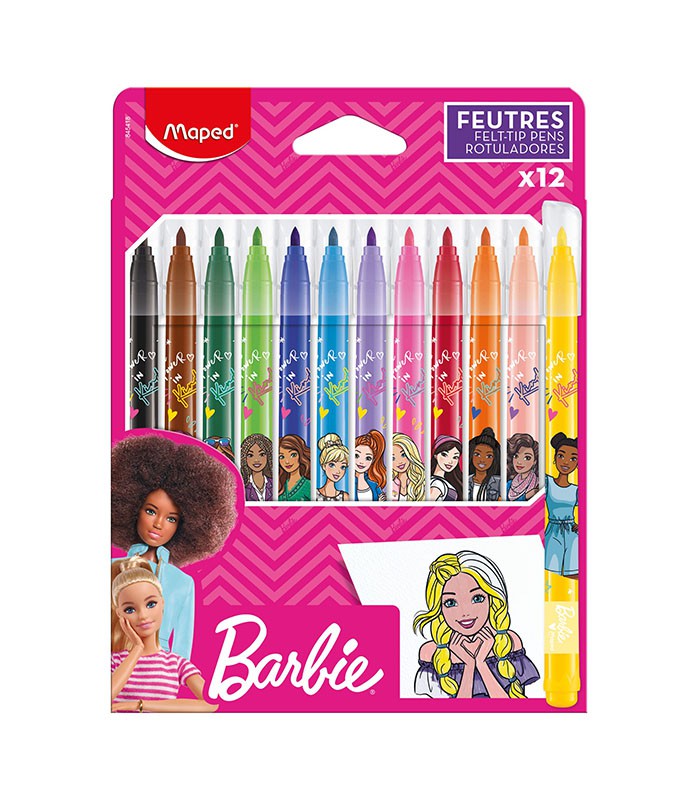 Feutres pointe fine boîte de 12 barbie rose R.845418