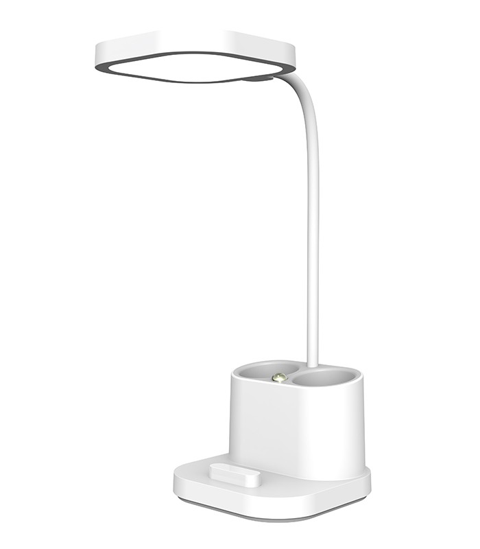 Lampe de bureau LED pot crayons chargeur téléphone blanche