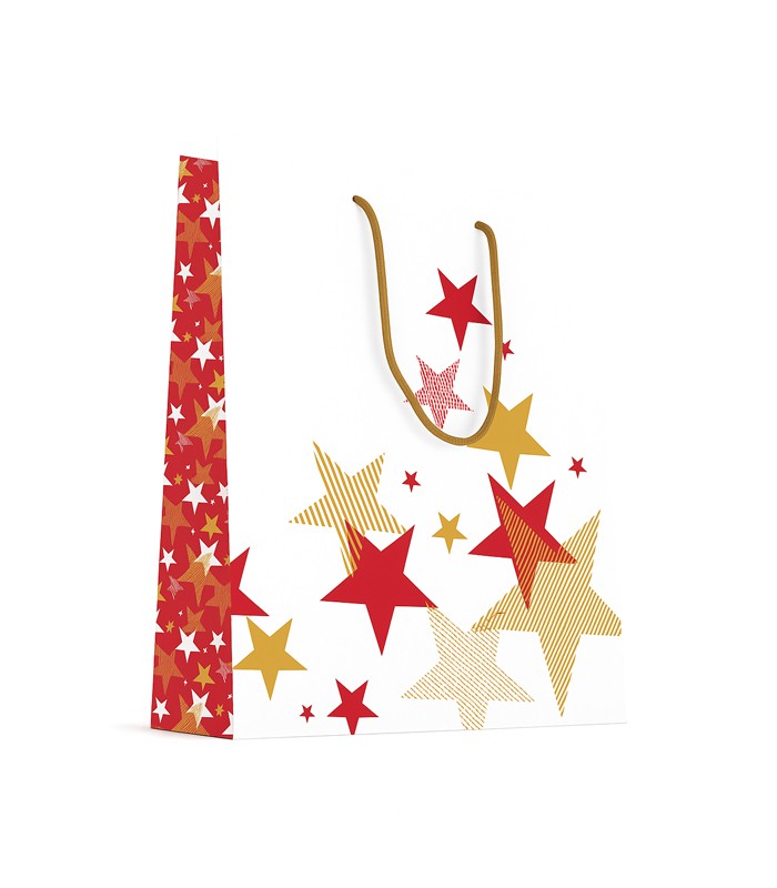 Sac cadeau cabas 18x10x23cm blanc et rouge étoiles R.9220BM