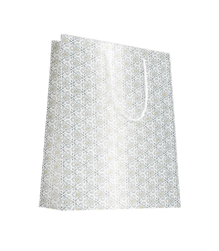Sac cadeau cabas 18x10x23cm blanc motifs métalisés R.7061MAM