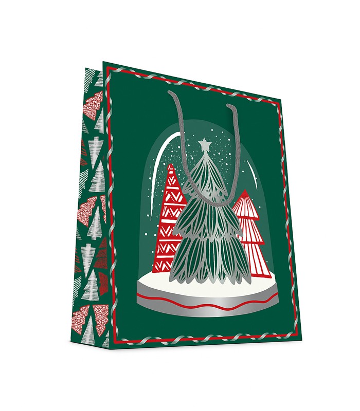 Sac cadeau cabas 18x10x23cm vert sapin de noël R.9308BPM