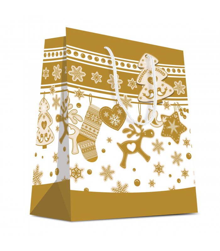 Sac cadeau cabas 18x10x23cm noël brillant or/blanc R.20CTKOBM