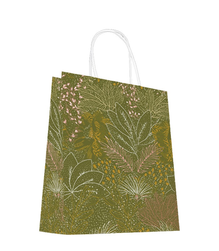 Sac cadeau cabas 24x12x32cm vert motif nature R.7554BLPF1