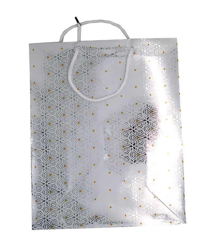 Sac cadeau cabas 26x13x32cm blanc motifs métalisés R.7061MAL