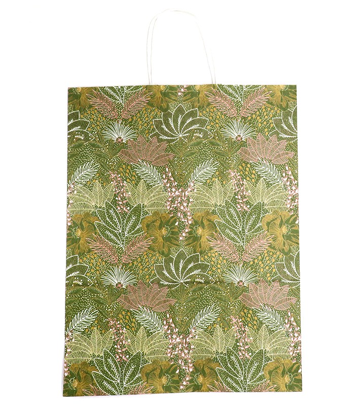 Sac cadeau cabas 32x15x42cm vert motif nature R.7554BLPF3