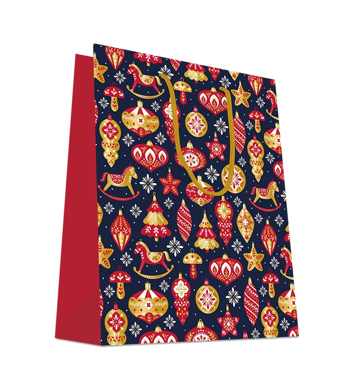 Sac cadeau cabas 32x13x32cm Noël bleu/rouge/doré R.9411BPXL