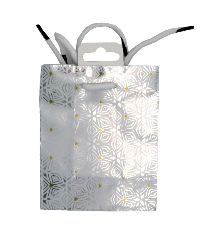 Sac cadeau cabas 12x7x15cm blanc motifs métalisés R.7061MAS