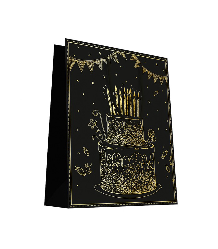 Sac cadeau cabas 12x7x15cm noir dorure anniversaire R.GAT24TPS