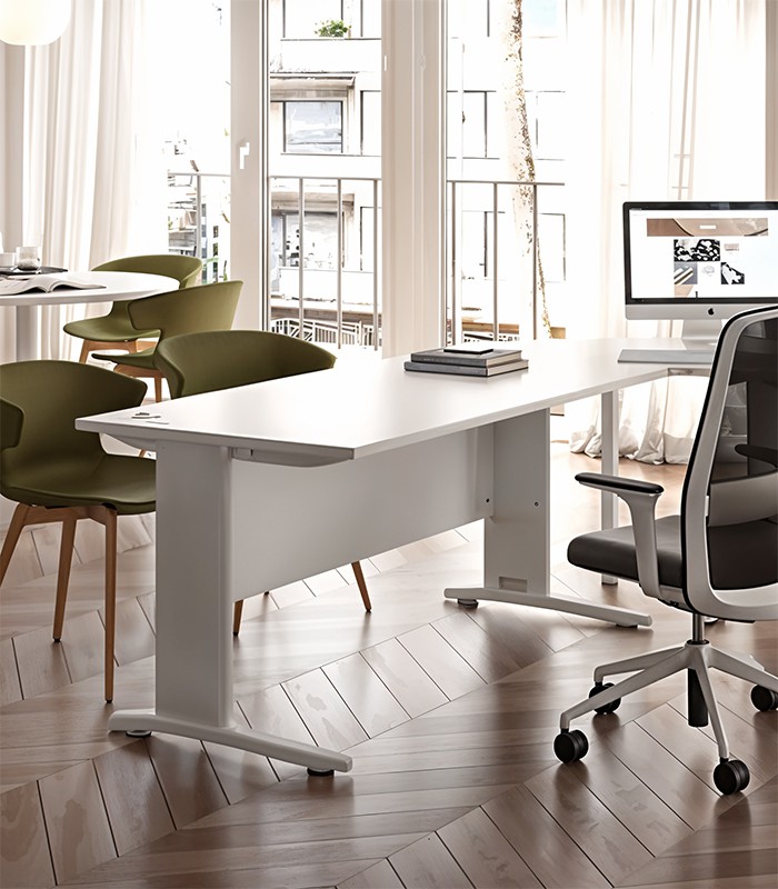 Bureau 120x80 droit PRACTIKA noyer vdf pieds P1 