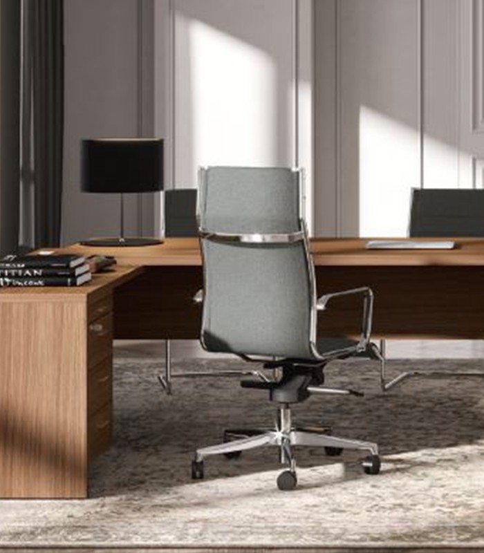 Bureau 220x194x76 T45 noyer retour droite caisson+tirette