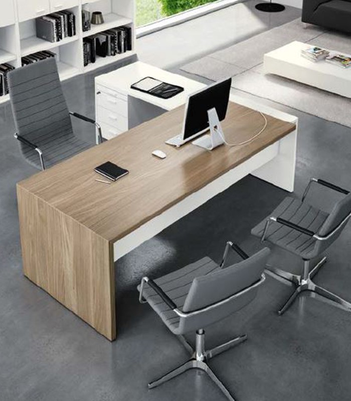 Bureau 200x194x76 T45 eucalyptus retour gauche caisson+tirette 