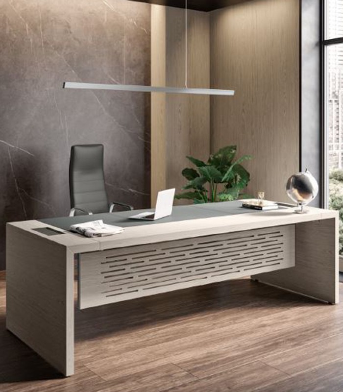 Bureau L224 E-10 orme ret. ambidextre+caisson insert cuir  +QF144