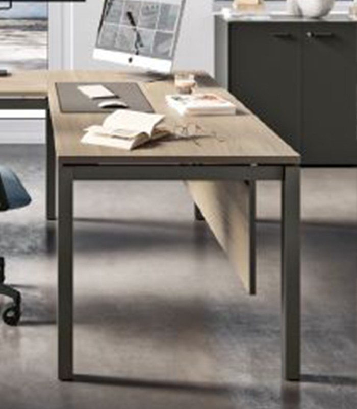 Bureau 160x80 droit X4 chêne pieds carrés blancs + QF146