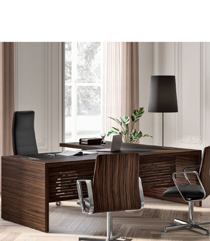 Bureau E-10 retour ambidextre+caisson+conteneur L224 cm ébène + QF153