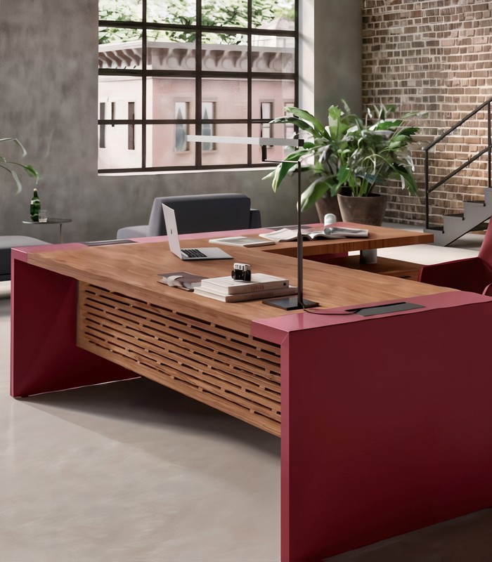 Bureau L224 E-10 noyer américain retour ambidextre+caisson  +QF155