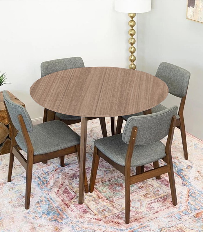 Table de réunion Ø120 cm ronde eucalyptus pied colonne aluminium