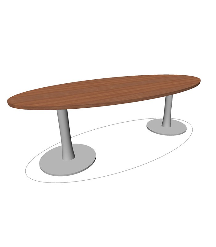 Table réunion ovale 240x110 noyer 2 pieds colonnes alum 6-8 places