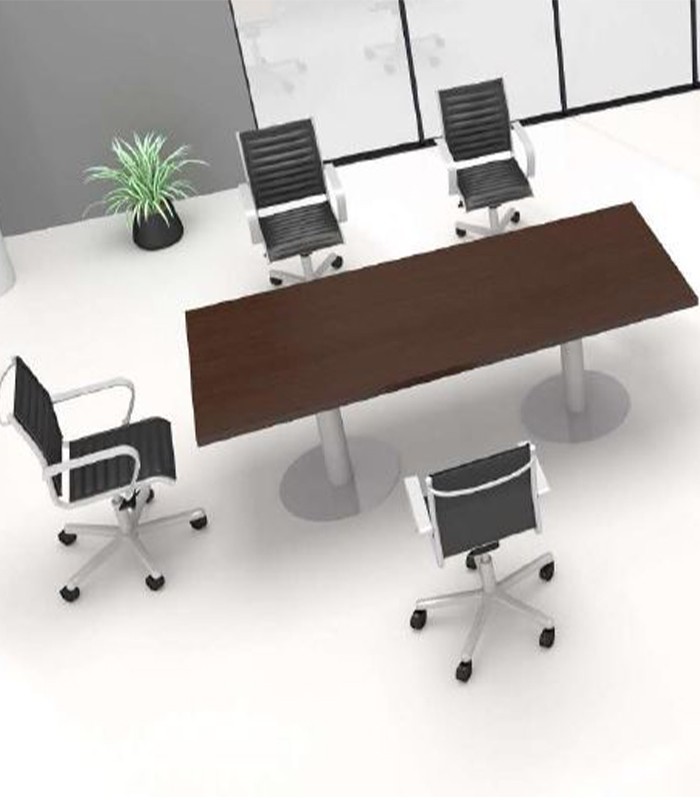 Table réunion rectangle OFFIDEA noyer pieds colonnes L240xP100xH74 