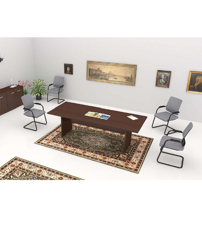 Table réunion L240xP100xH74 OFFIDEA noyer pieds panneaux  