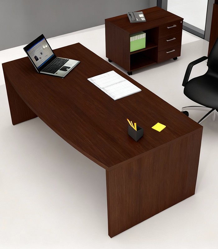 Bureau L200 cm courbé OFFITWO wengé vdf pieds panneaux +SAB097