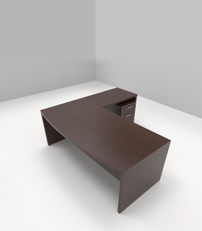 Bureau courbé OFFITWO L200 vdf noyer canaletto pieds panneaux +SAB089