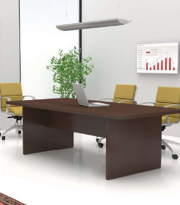 Table réunion L240x100 OFFIDEA avec top access noyer pieds panneaux