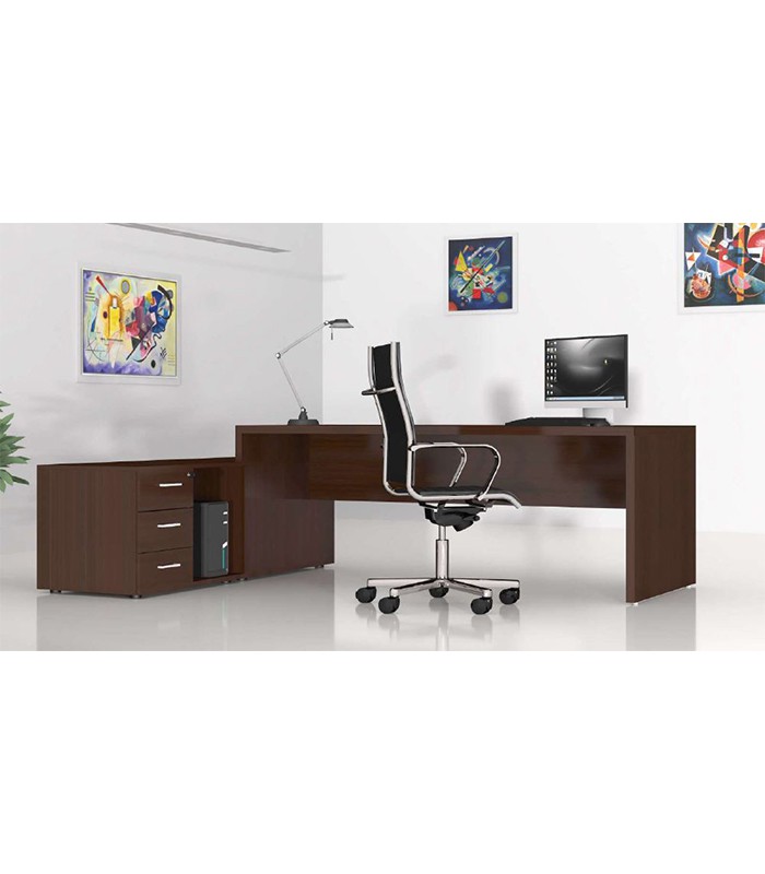 Bureau L200x167 courbé OFFITWO wengé retour+dess. vdf pieds panneaux 