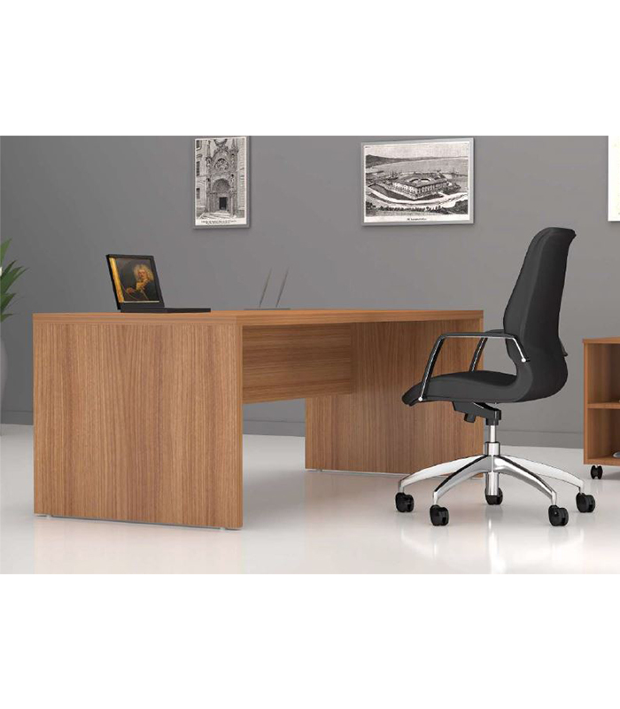 Bureau droit OFFITWO L180 x P90 cm vdf noyer pieds panneaux +SAB089