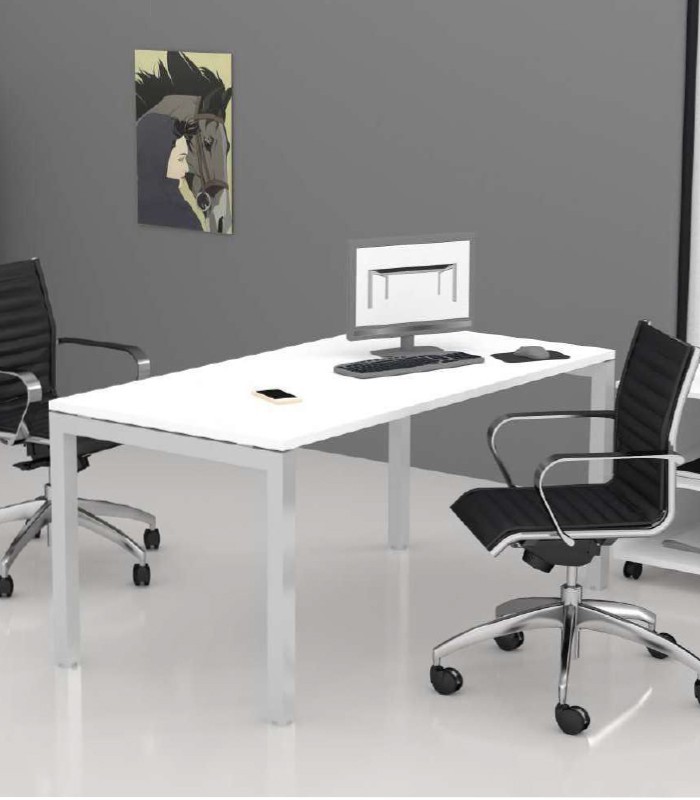 Bureau L160 x P80 cm droit OFFIDEA noyer pieds pont blancs