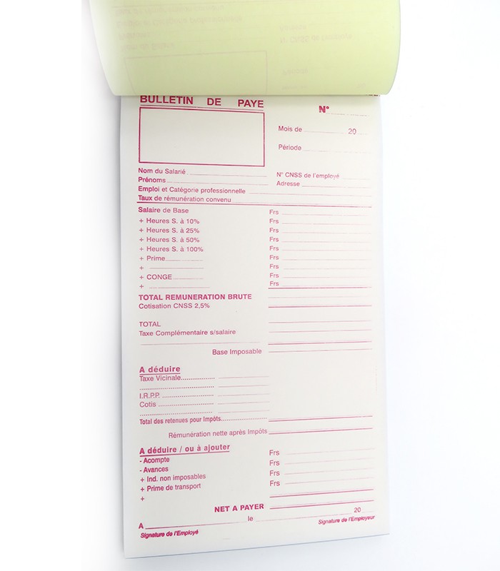 Bulletin paye manifold 24x13  50 dupli R.7377
