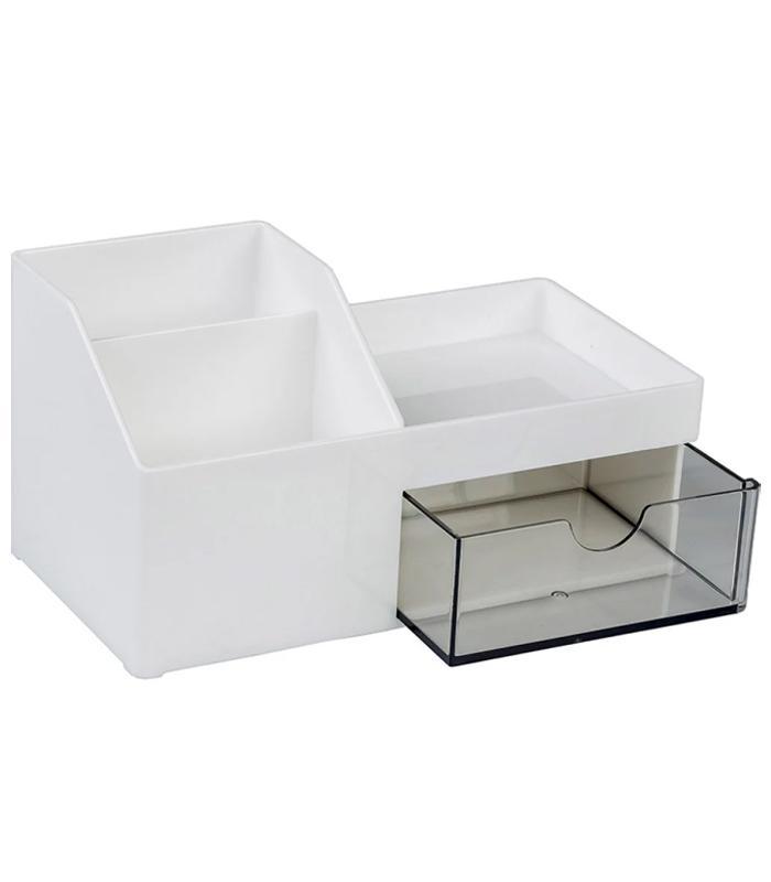 Pot à crayons 4 compartiments blanc - transparent R.81407