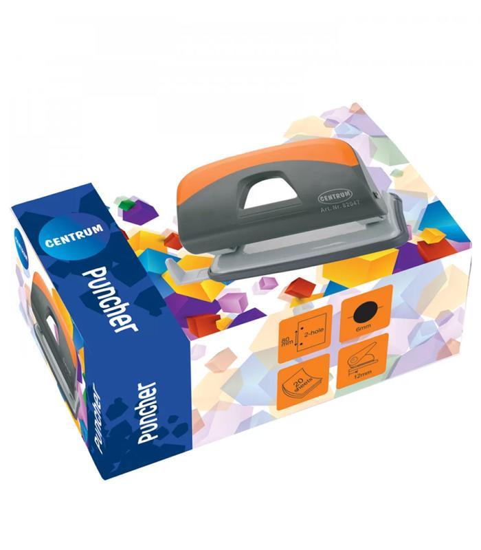 Perforateur 2 trous bureau métal gris orange 20 feuilles R.82047