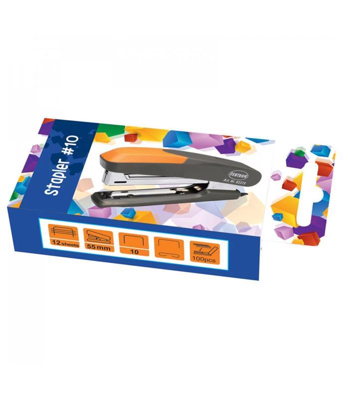 Agrafeuse n°10 de bureau pince métal gris  orange 12 feuilles R.82376