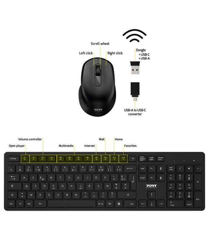 Clavier + Souris Sans Fil Port Designs Pack Essentiel
