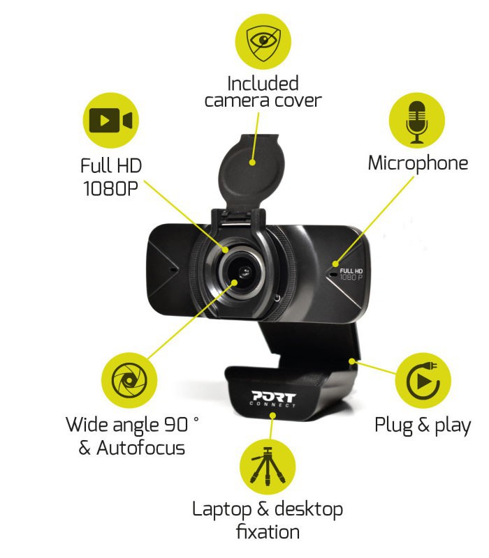 Webcam Full HD 1080P PORT DESIGNS USB-A & USB-C
