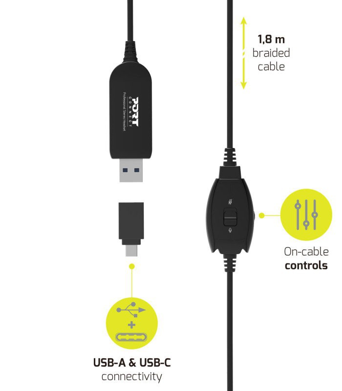 Micro Casque avec fil USB Port Designs USB-A & USB-C
