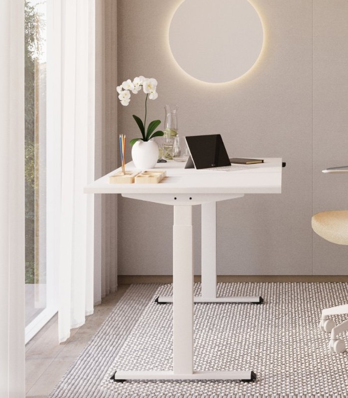 Bureau droit électrique E-Como 160x80 cm noyer pieds blancs XXX
