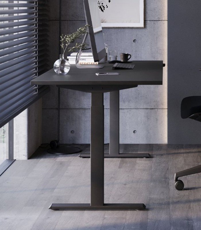 Bureau droit électrique E-Como 160x80 cm noyer pieds blancs XXX