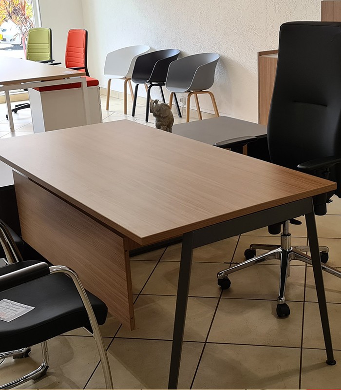 Bureau 204x181,5x76 droit X3 noyer avec box pieds gris +COFR140