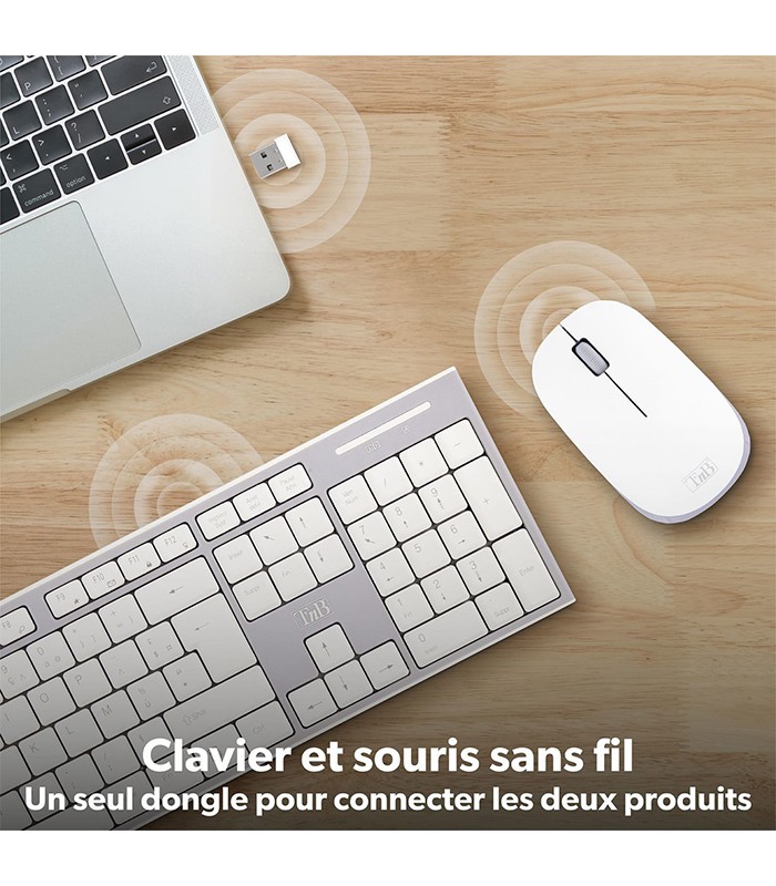 Clavier + Souris Sans fil  Blanc-Gris TNB