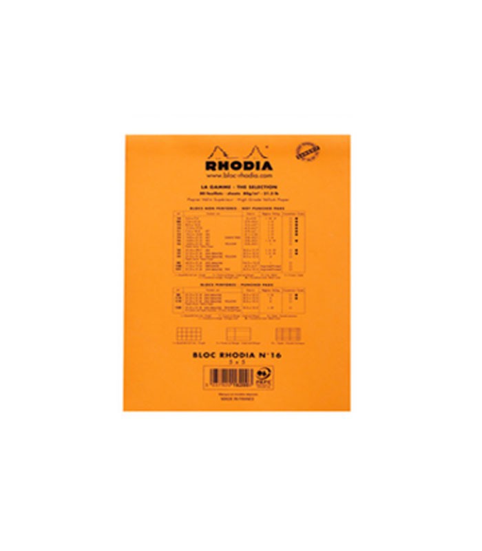 Bloc rhodia 14,8x21cm quadrillé 5x5 100 feuilles 70g R.16200C