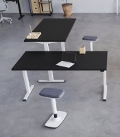 Bureau droit électrique E-Como 160x80 cm noyer pieds blancs XXX