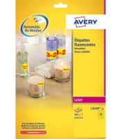 Etiquettes adhésives jaune fluo laser rondes  de 25 feuilles R.L7670Y