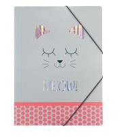 Chemise à élastique A3 à rabats chat en carte rose-gris  R.087765