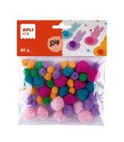 Pompons x 50 coloris et tailles assorties pastel R.18241